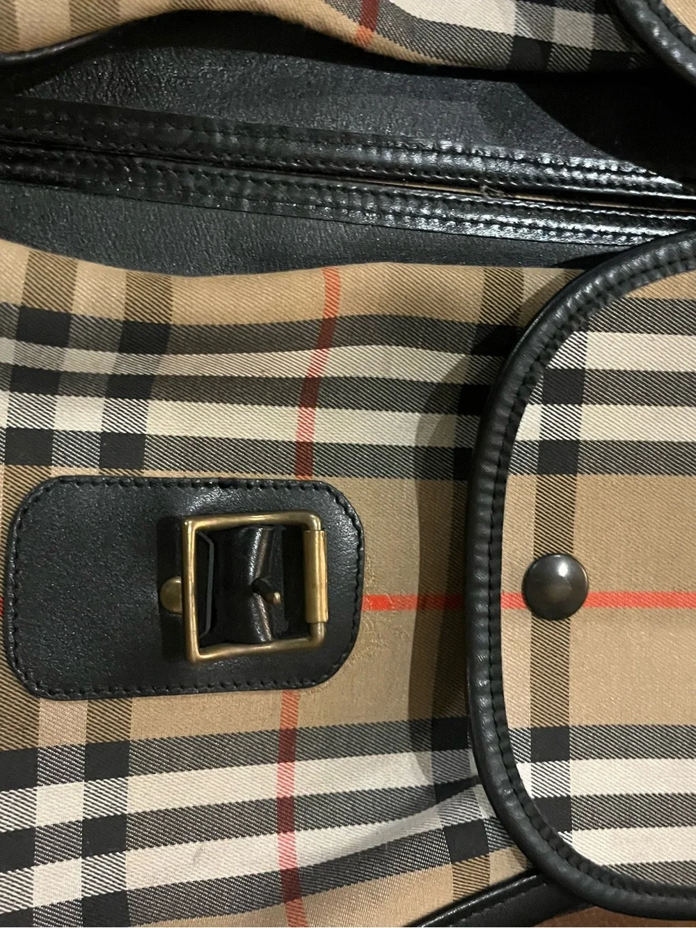 Vintage Burberrys Unisex Classic Plaid Messenger Bag - Beige with Black Trim